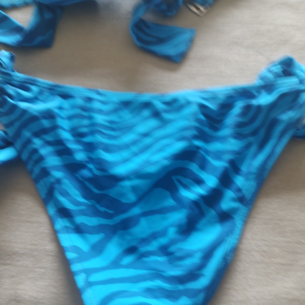 Adore Me Blue Zebra Print Bikini Set Halter Wrap Top Side Tie Bottoms Small